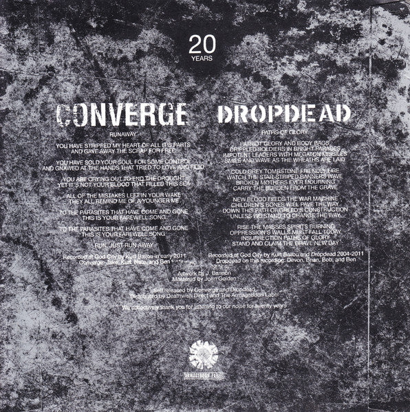 Converge / Dropdead (7" COLOR BONG' VINYL) *PINK/BLUE* | Mint (M) Mint (M)-Music History