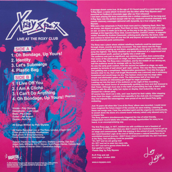 X-Ray Spex - Live At The Roxy Club (COLOR VINYL) |-Music History