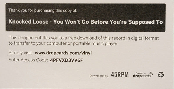 Knocked Loose - You Won't Go Before You're Supposed To (VINYL) | Mint (M) Mint (M)-Music History