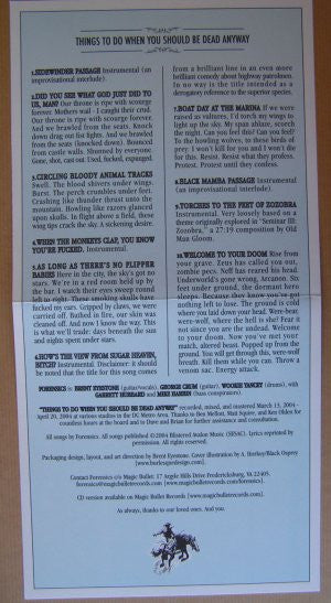 Forensics (2) - Things To Do When You Should Be Dead Anyway (CLEAR VINYL) | Near Mint (NM or M-)-Music History