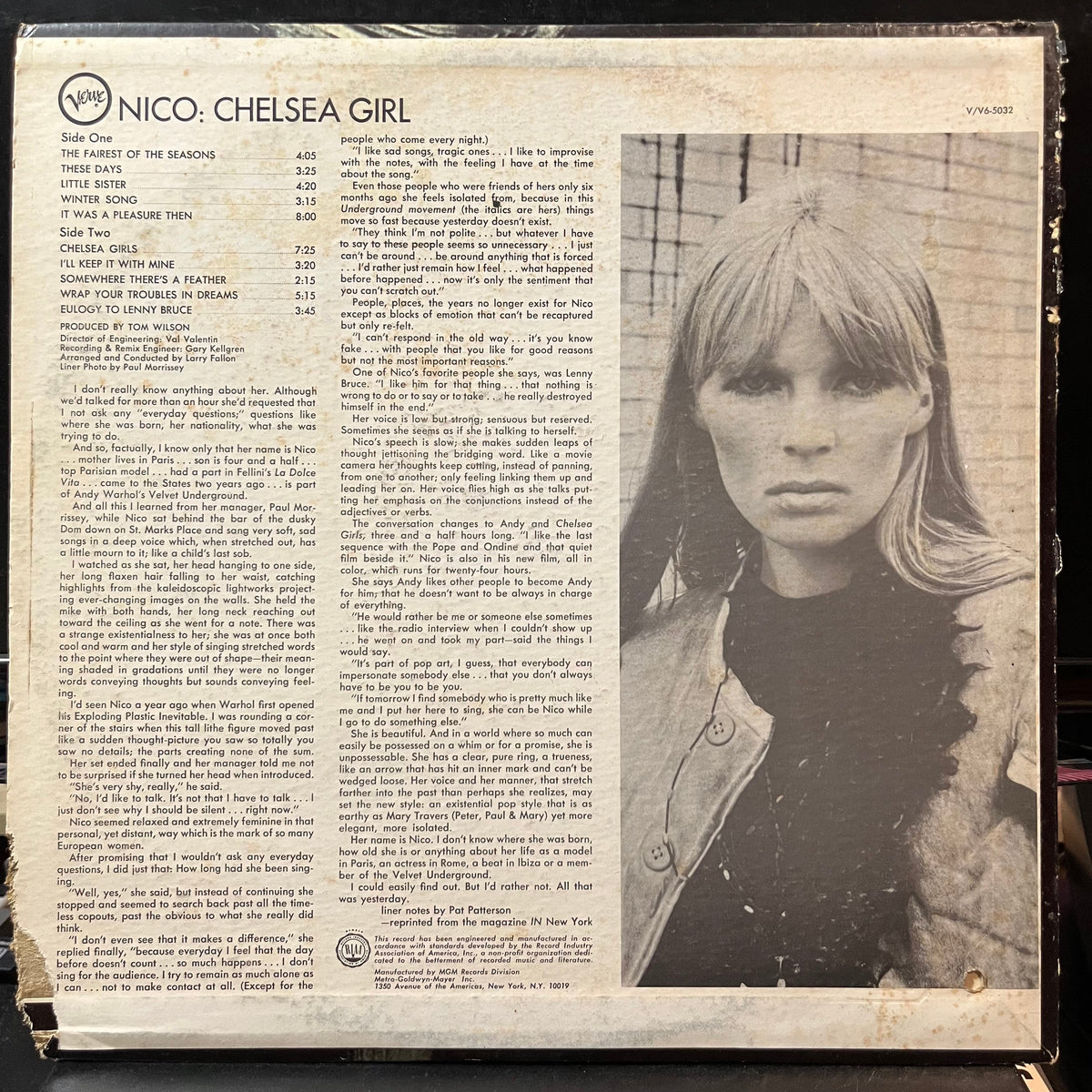 Nico - Chelsea Girl (VINYL LP VERVE V-5032 1967) | USED Near Mint- (NM-) Very Good (VG)-Music History