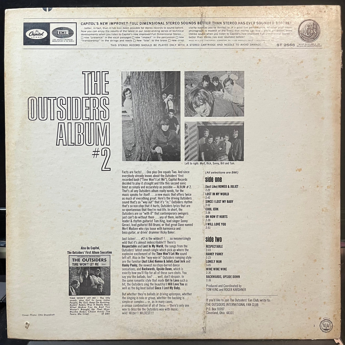 The Outsiders - The Outsiders Album #2 (VINYL LP CAPITOL ST-2568 1966) | Near Mint (NM or M-) Very Good Plus (VG+)-Music History