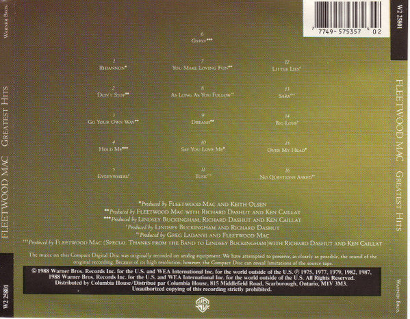 Fleetwood Mac - Greatest Hits (CD CANADA) | Excellent (EX)-Music History