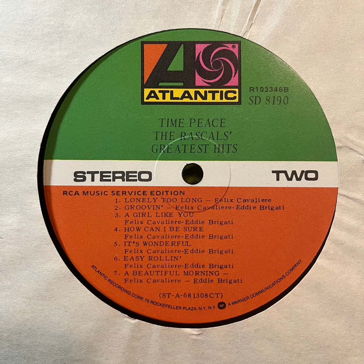 The Rascals - Time Peace: The Rascals' Greatest Hits (VINYL LP ATLANTIC SD 8190) | Near Mint (NM or M-) Very Good (VG)-Music History