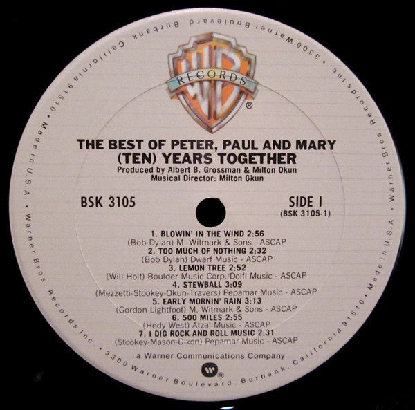 Peter, Paul & Mary - The Best Of Peter, Paul And Mary (Ten) Years Together (VINYL) | Near Mint (NM) Excellent+ (EX+)-Music History