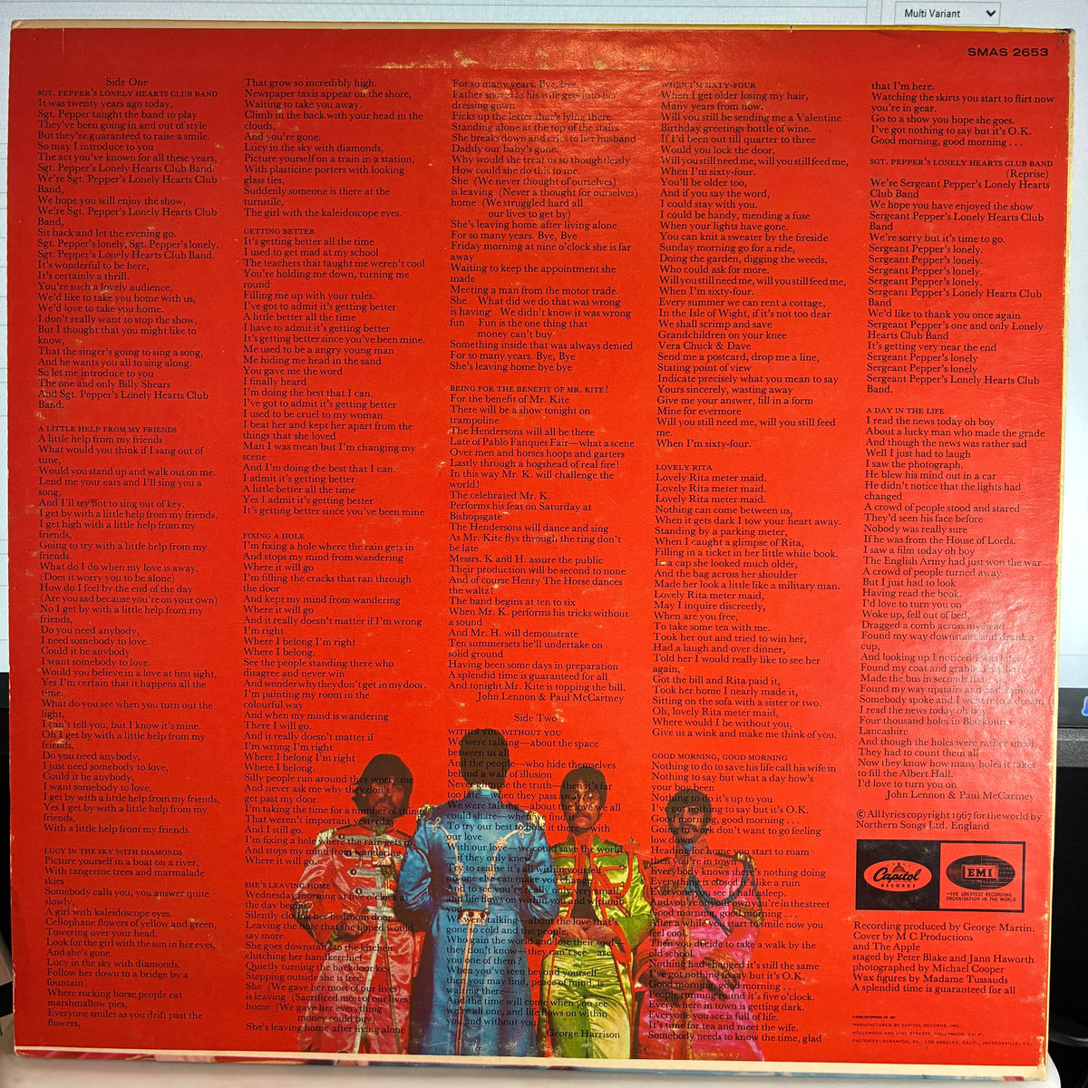 The Beatles - Sgt. Pepper's Lonely Hearts Club Band (VINYL) | Very Good Plus (VG+) Excellent (EX)-Music History