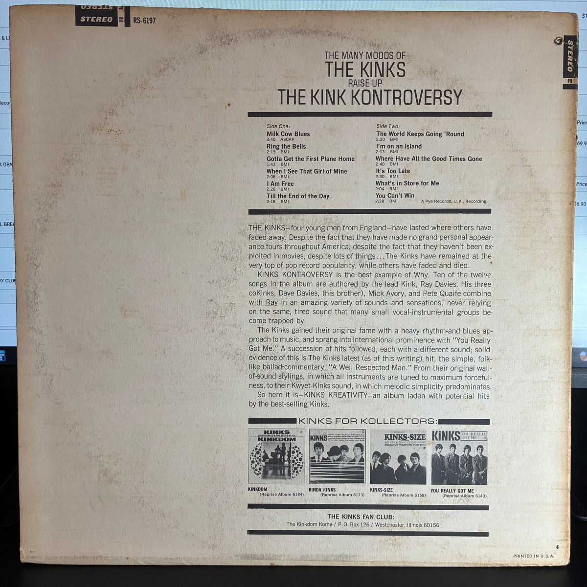 The Kinks - The Kink Kontroversy (VINYL LP Reprise Records ‎– RS-6197) | USED Very Good Plus (VG+) Very Good (VG)-Music History