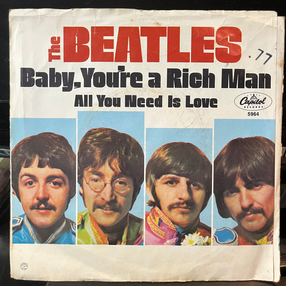 The Beatles - All You Need Is Love / Baby You're A Rich Man (VINYL 7") | Very Good Plus Plus (VG++) Excellent (EX)-Music History