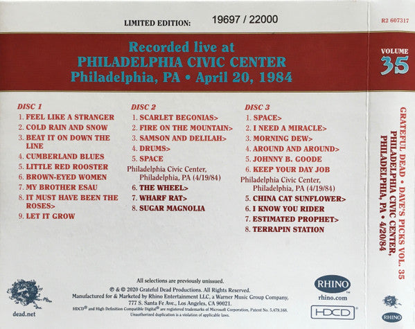 Dave's Picks, Volume 35 (3xCD)(Philadelphia Civic Center, Philadelphia, PA • 4/20/84) | Mint (M) Near Mint (NM)-Music History