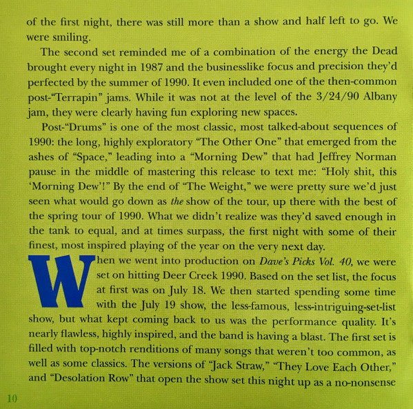 Dave's Picks, Volume 40 (3xCD)(Deer Creek Music Center, Noblesville, IN • 7/18-19/90 | Mint (M) Near Mint (NM)-Music History