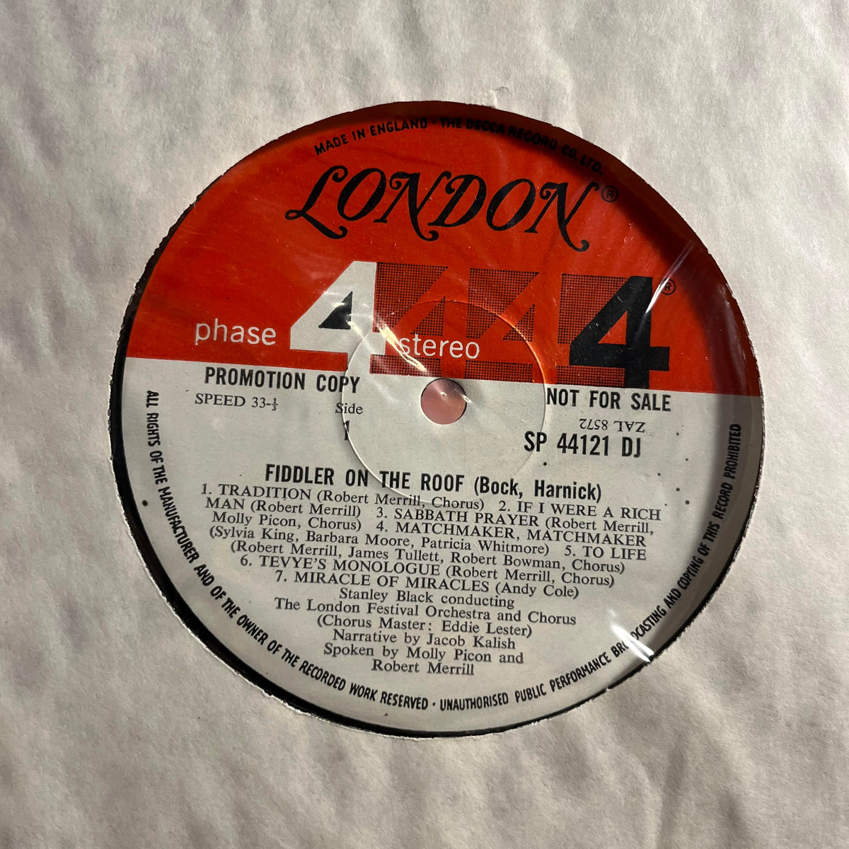Robert Merrill - Music From Fiddler On The Roof *PROMO* | Near Mint (NM) Near Mint (NM)-Music History