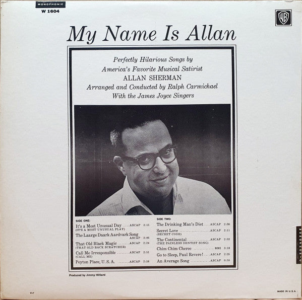 Allan Sherman - My Name Is Allan: Allan Sherman Sings Great Movie Hits & Songs From The Cutting Room Floor (VINYL) | Mint (M) Near Mint (NM)-Music History