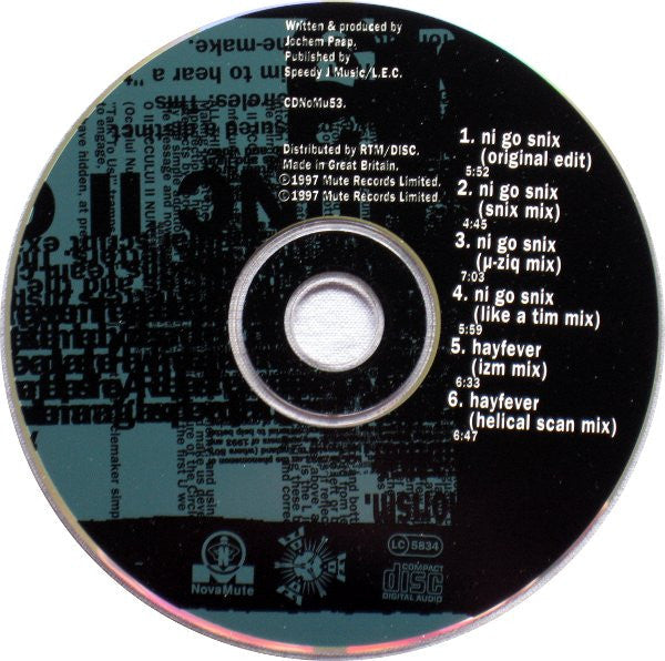 Speedy J - Ni Go Snix (CD) | Near Mint (NM) Near Mint (NM)--Music History
