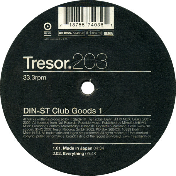 Din-St - Club Goods 1 | Near Mint+ (NM+) Excellent (EX)--Music History