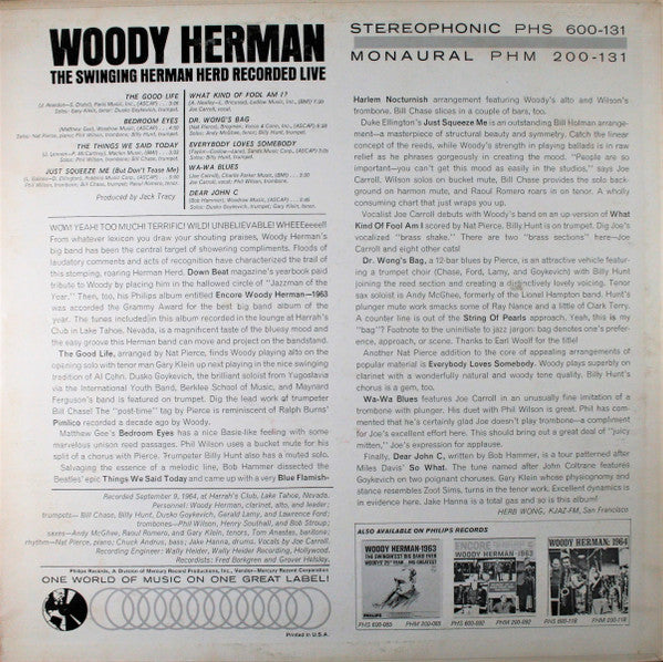Woody Herman - The Swinging Herman Herd Recorded Live | Near Mint (NM) Very Good Plus (VG+)-Music History