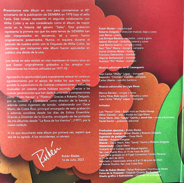 Ruben Blades - Siembra 45 Aniversario En Vivo en el Coliseo de Puerto Rico 14 de mayo 2022 (2xVINYL) | Mint (M) Mint (M)-Music History