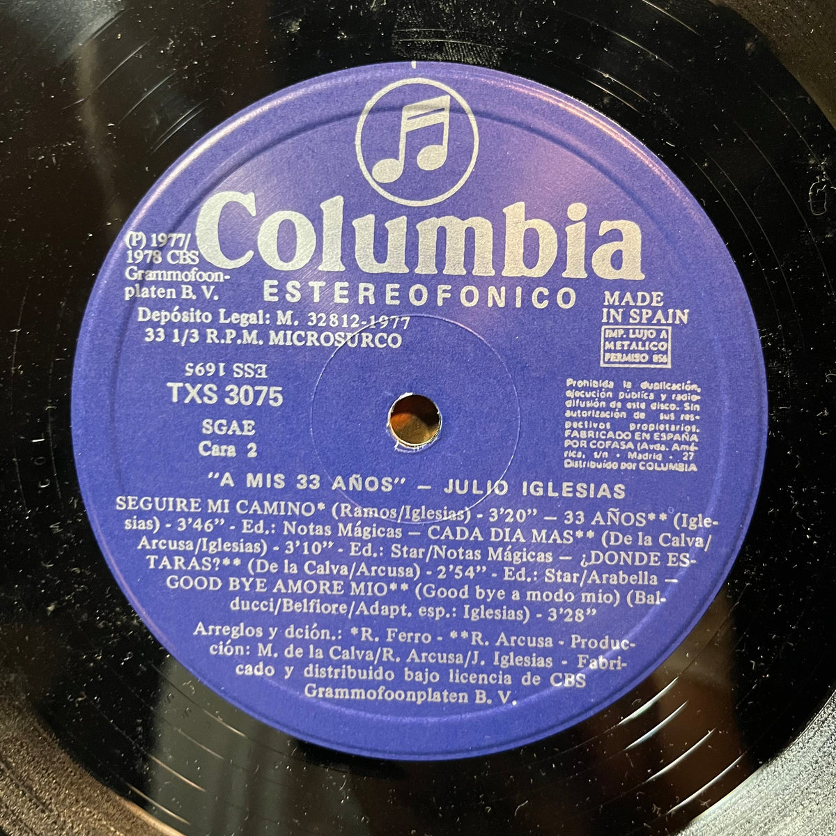 Julio Iglesias - A Mis 33 Años (VINYL LP COLUMBIA TXS 3075 1977) | USED Near Mint (NM or M-) Excellent+ (EX+)--Music History