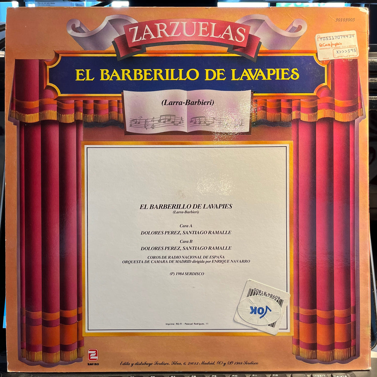 Dolores Perez, Santiago Ramalle - El Barberillo De Lavapies | Near Mint (NM) Excellent (EX)--Music History